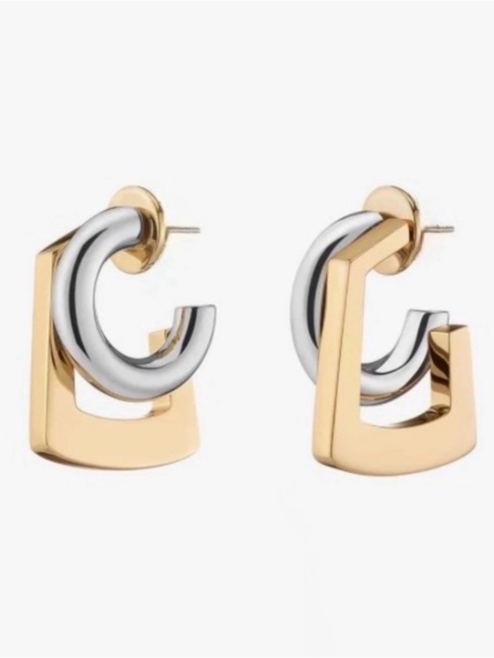 Tina Mini Earrings Two-Tone Mixed Metals Gold Silver Stud Demarson STYLE JL06